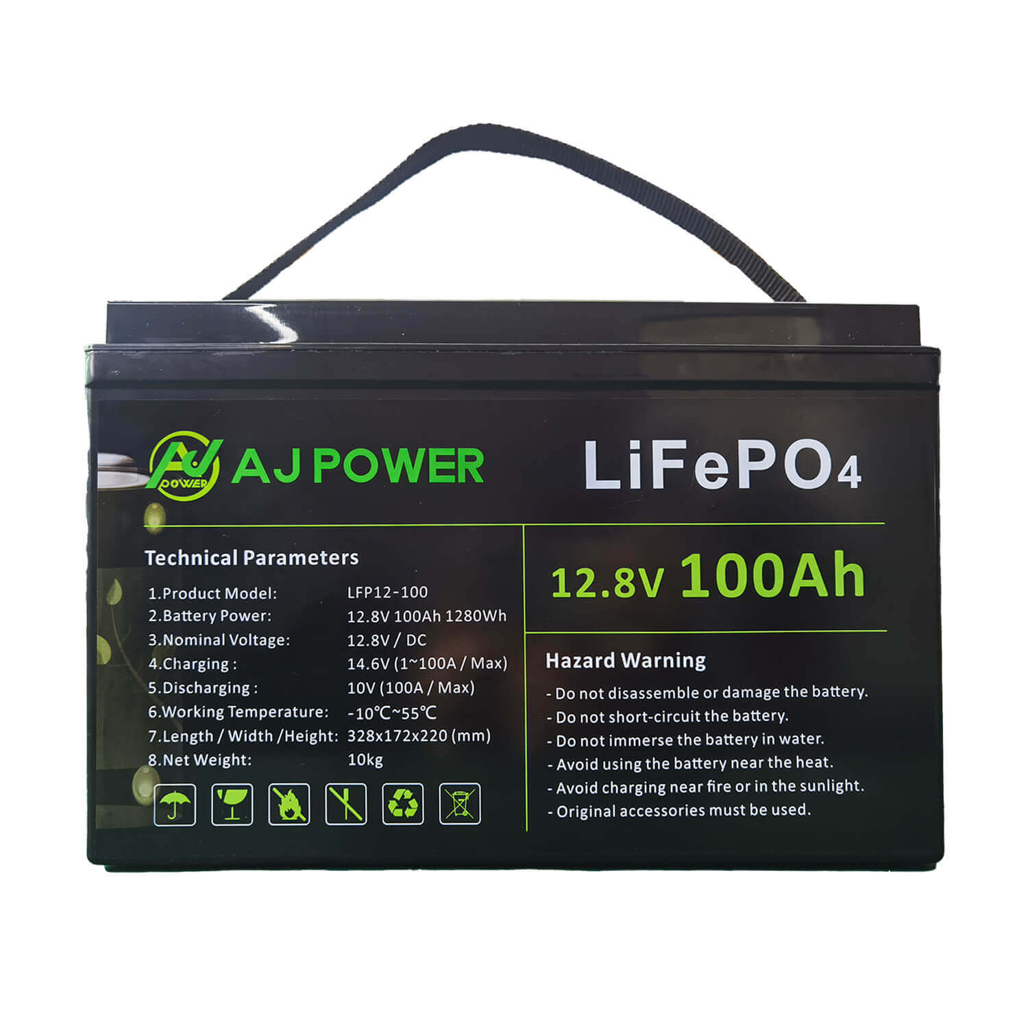 AJ-LFP12V100Ah High-Capacity LiFePO4 charger Battery - Superior Lead-Acid Replacement